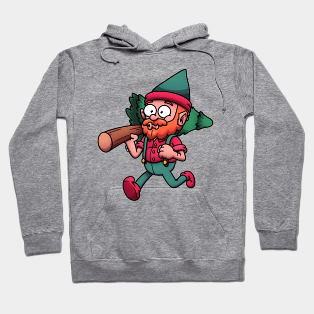 Christmas Elf Woodsman Carrying Christmas Tree Hoodie by TheMaskedTooner